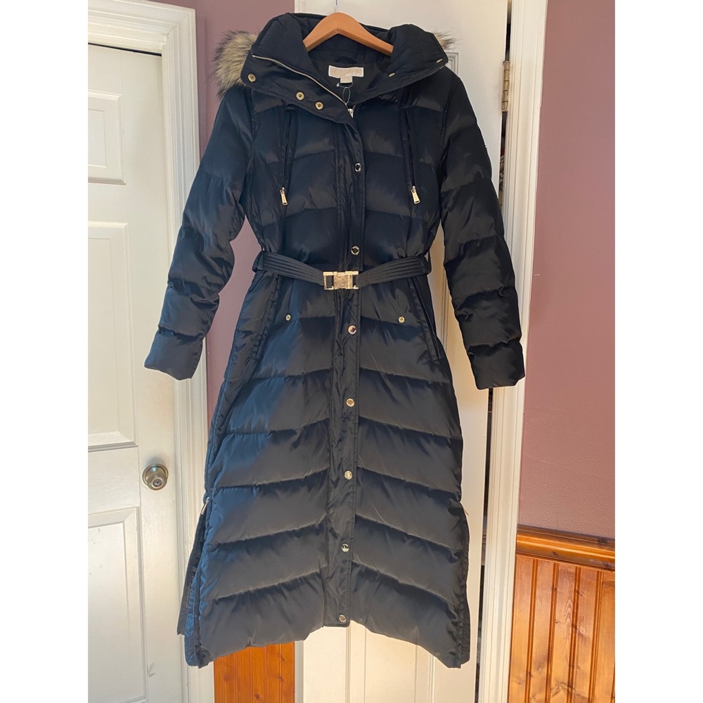 Michael Kors Long Maxi Belted Puffer Coat Black